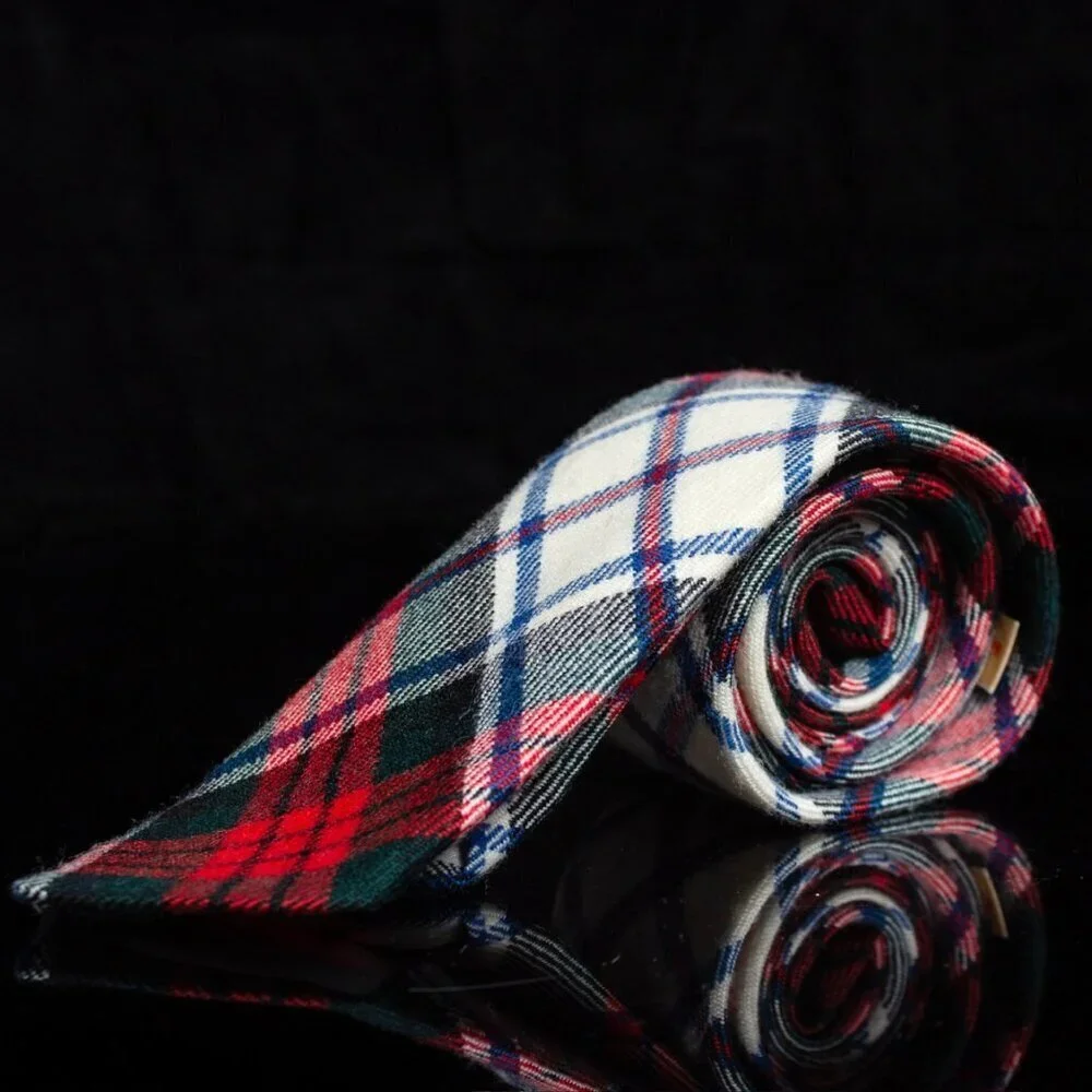 Vintage Macquarrie Modern Tartan Wool Tie By Lacharron Red/Green/White Plaid 3”